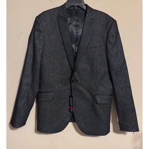 JF J. Ferrar Evening Edition Tuxedo Jacket 42R Slim Fit Black Silver Chevron NEW
